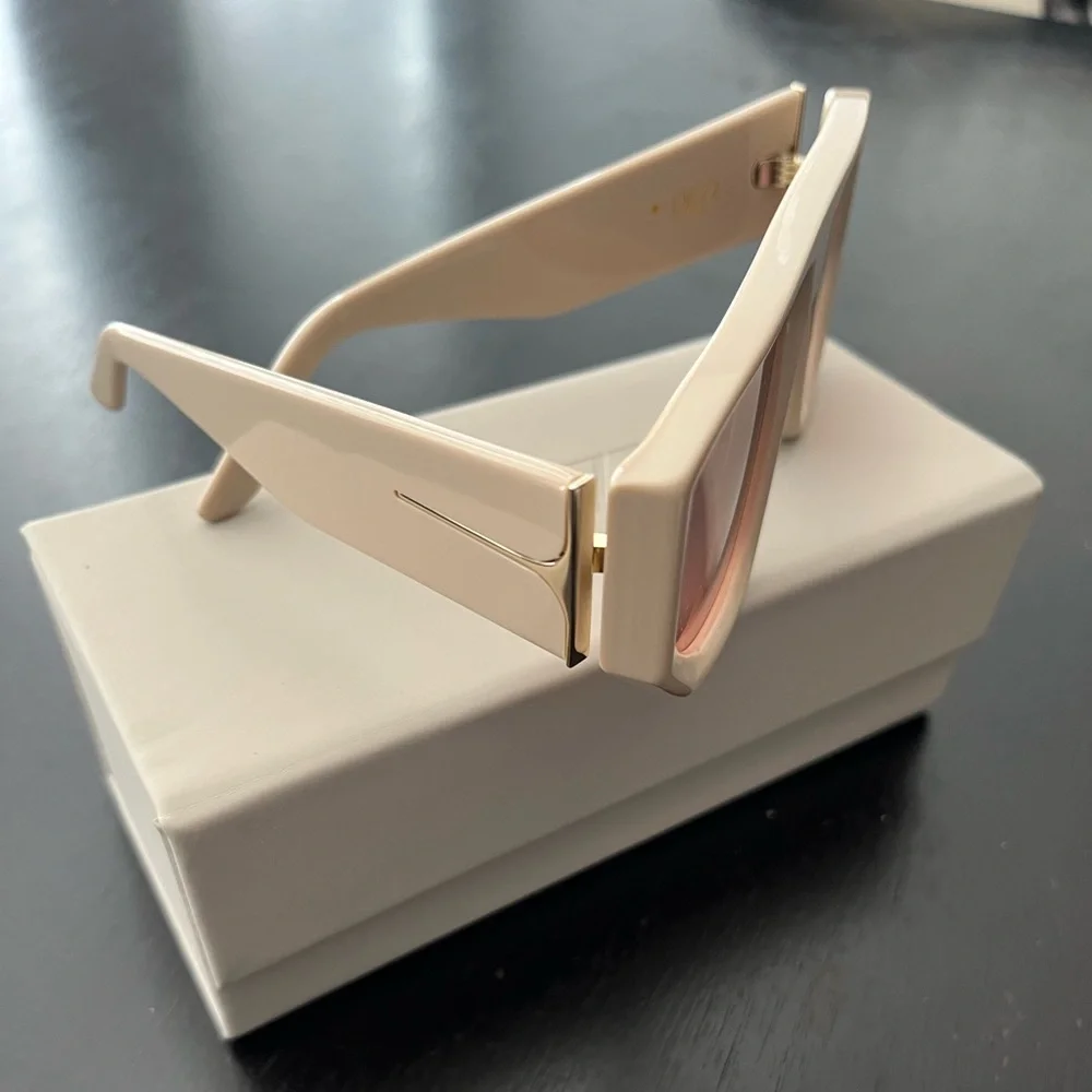DEZI Cream Sunglasses with Pink Lenses - Picture 2 of 2